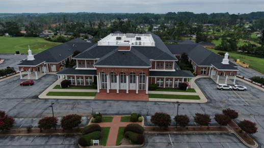 aerial shot of Seneca Baptist Church and its new Atlas roof