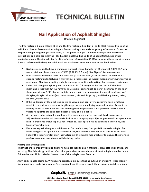 ARMA Proper Nail Application of Asphalt Shingles