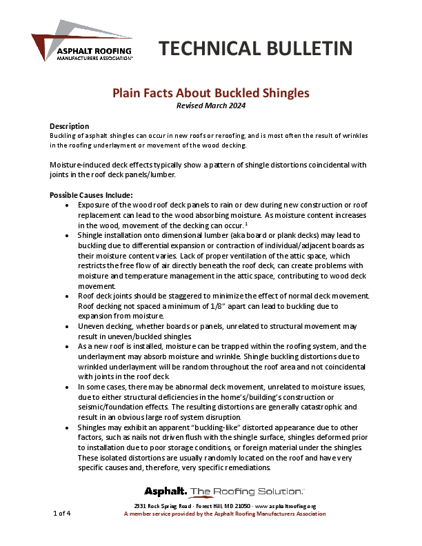 ARMA Plain Facts About Buckled Shingles