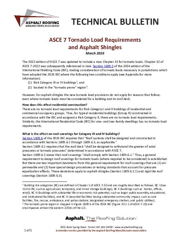ARMA ASCE-7 Tornado Load Requirements and Asphalt Shingles