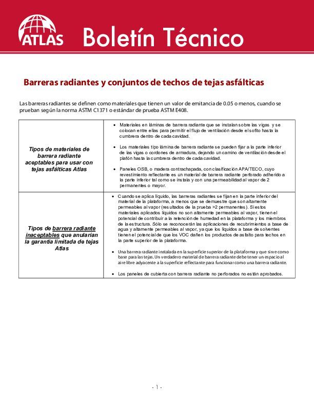 Barreras radiantes en ensamblajes de techos de tejas - (Radiant Barriers Shingles in Shingle Roof Assemblies)