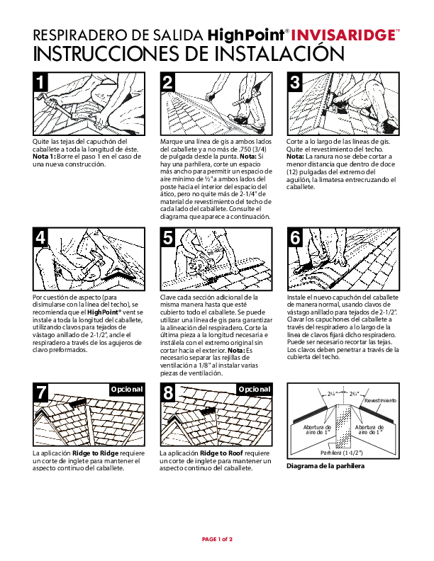 HighPoint InvisaRidge Installation Instructions Spanish
