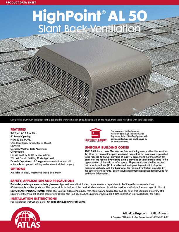 HighPoint AL50 Slant Back Data Sheet