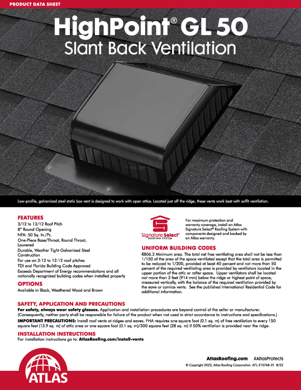 HighPoint GL50 Slant Back Data Sheet