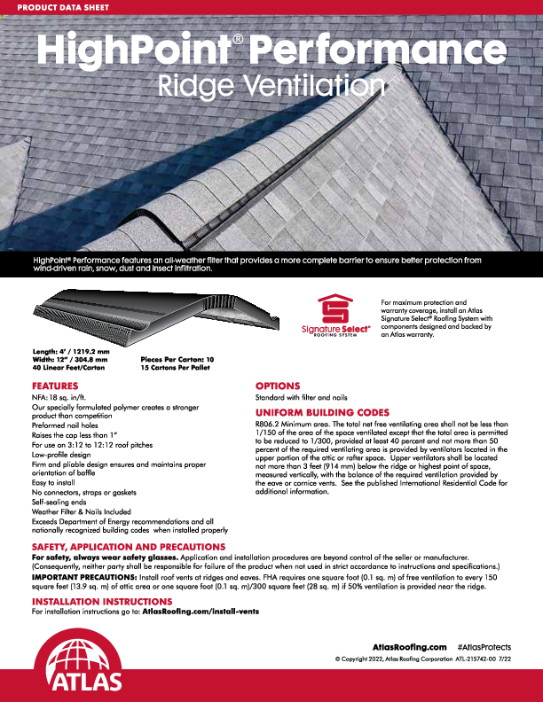HighPoint Performance XL Data Sheet