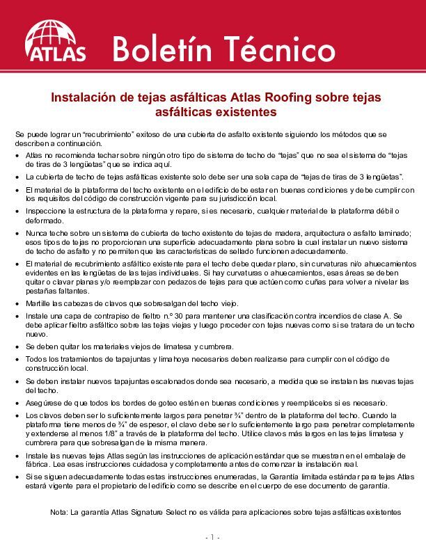 Instalación de tejas de asfalto sobre tejas de asfalto existentes - (Install Asphalt Shingles over Existing Asphalt Shingles)