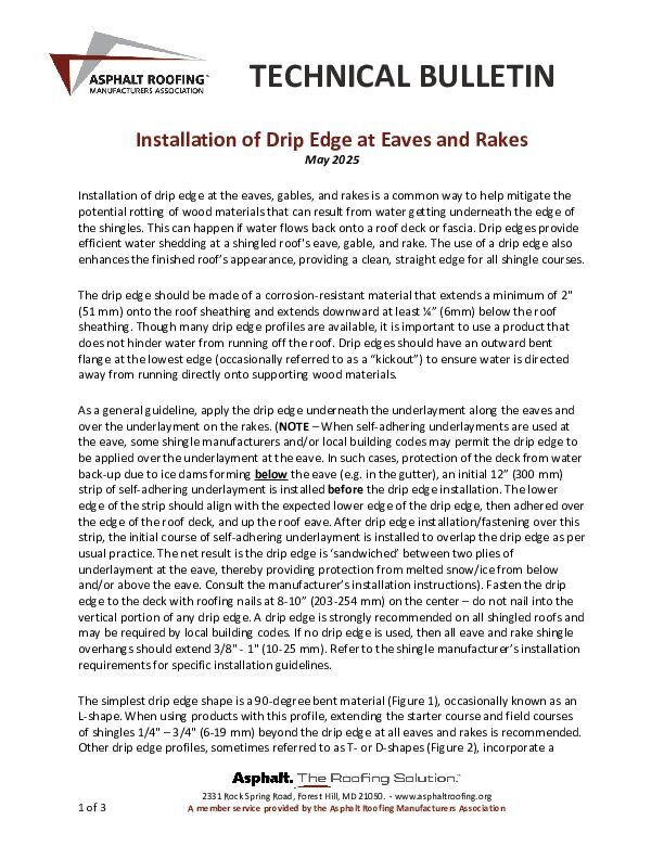 ARMA Installation of Drip Edge at Eaves and Rakes