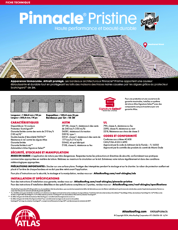 Pinnacle Pristine Data Sheet French Canadian