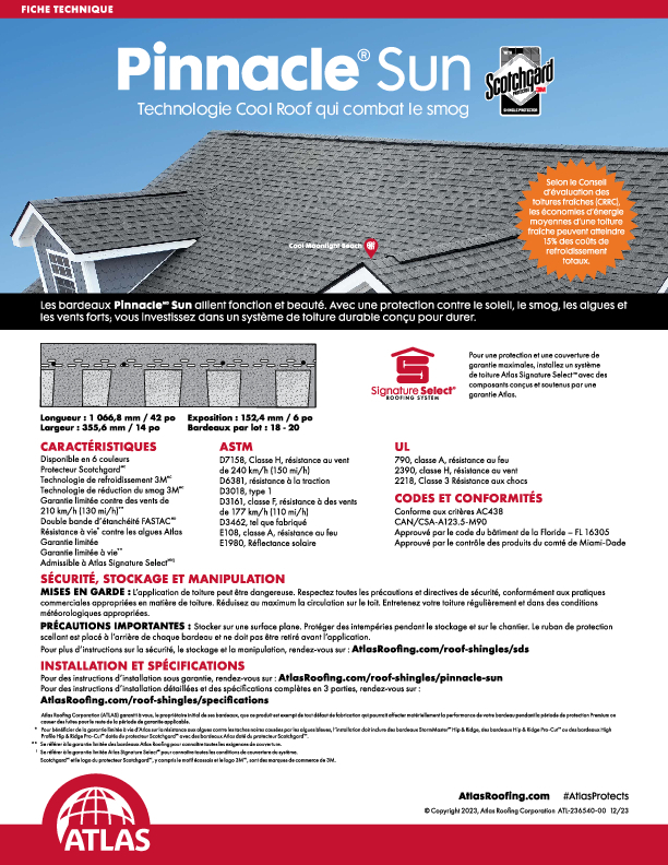 Pinnacle Sun Data Sheet French Canadian