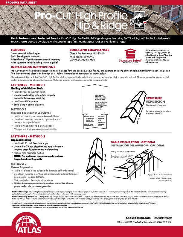 Pro-Cut High Profile Hip & Ridge Data Sheet