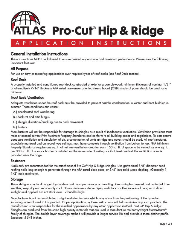 Pro-Cut Hip & Ridge Installation Instructions