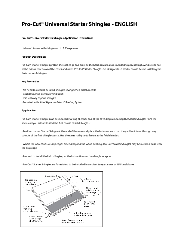 Pro-Cut Starter Shingles and Starter Roll Installation Instructions