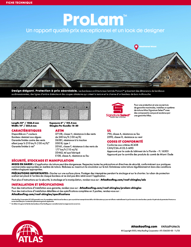 ProLam Data Sheet French Canadian