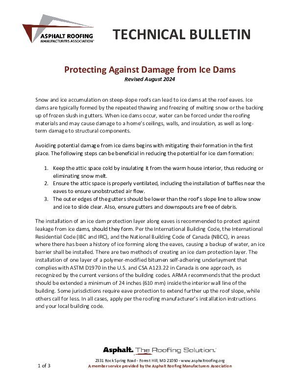 ARMA Protecting Against Damage from Ice Dams