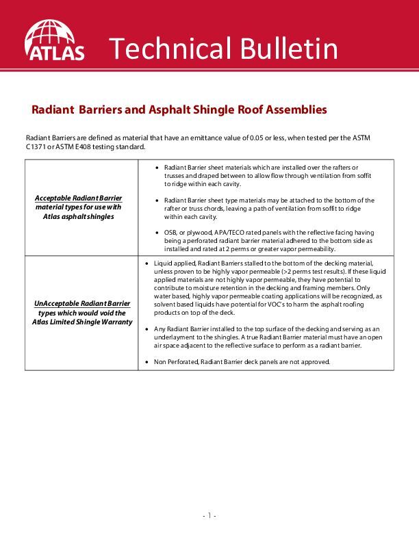Radiant Barriers in Shingle Roof Assemblies