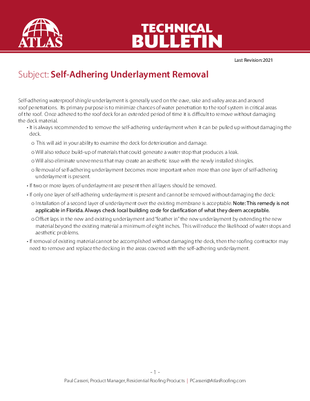 Self Adhered Underlayment Removal and Replacement