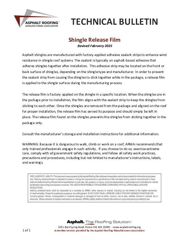 ARMA Shingle Release Film