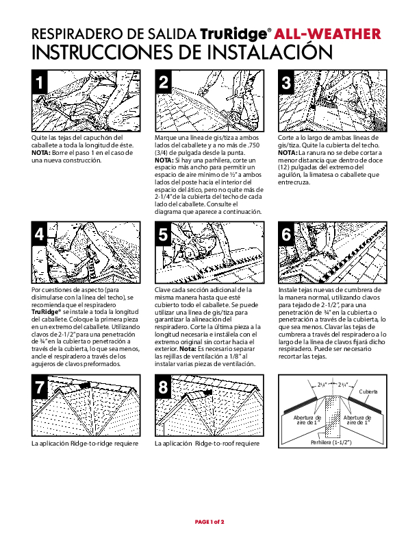 TruRidge All-Weather Installation Instructions Spanish