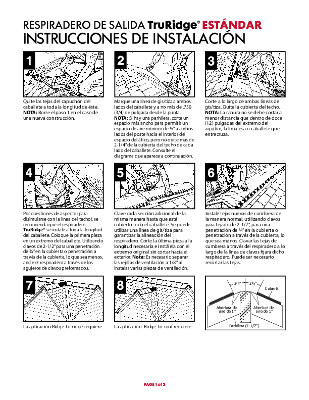TruRidge Standard Installation Instructions Spanish